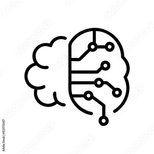 Fototapeta Abstract brain graphic with circuit design on one hemisphere icon