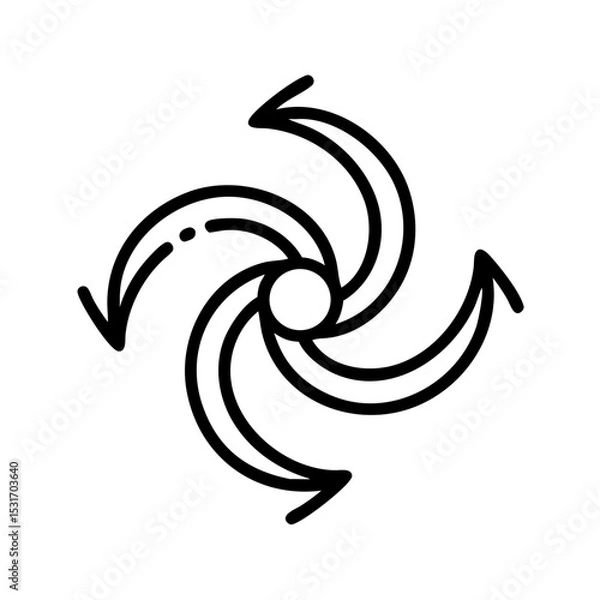 Fototapeta Abstract swirl icon with four arrows in black outline design  
