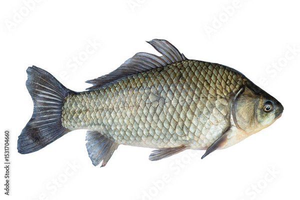 Fototapeta Crucian carp live fish isolated on transparent background. Live fish object for design and advertising