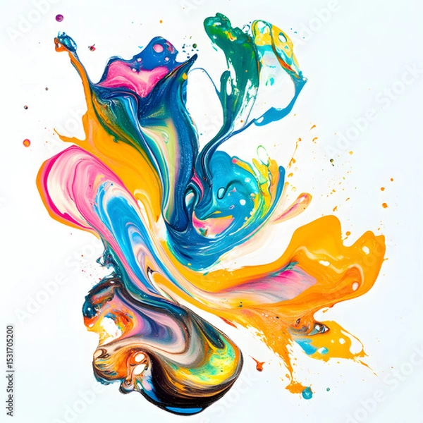 Obraz Abstract colorful paint swirls creating vibrant patterns on a clean white background.
