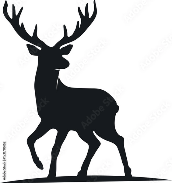 Fototapeta Vector Silhouette of a Majestic Deer with Large Antlers Standing on Ground
