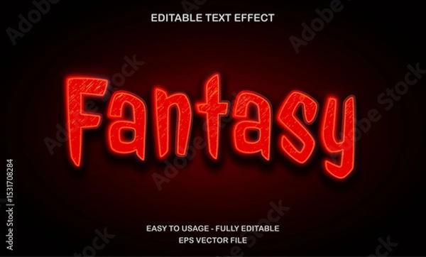 Fototapeta Fantasy text, editable text effect template, red fire neon light effect - movie title style