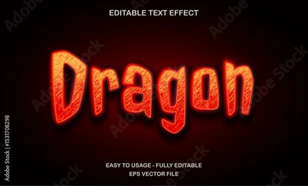 Fototapeta Dragon text, editable text effect template, red neon light effect - movie title style