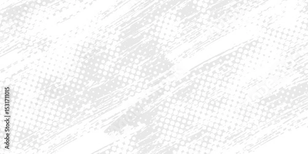Obraz Grunge halftone gradient background. Faded grit noise texture. White and black sand wallpaper. Retro pixelated backdrop. Anime or manga style comic overlay. Vector graphic design textured template
