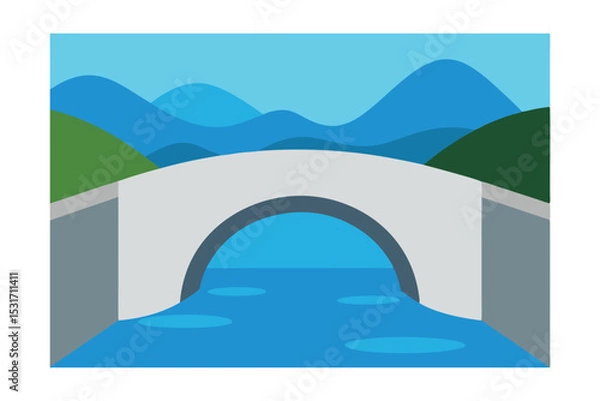 Fototapeta Crystal Clear River Flowing Under Stone Bridge Vector 