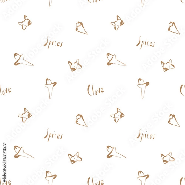 Fototapeta Seamless pattern with hand drawn clove buds in cinnamon brown and yellow tones for kitchen decor and product packaging