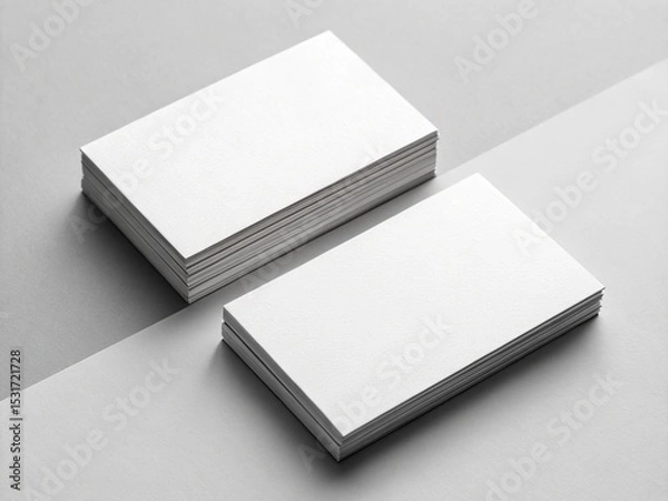 Obraz Two stacks of blank white business cards are arranged on a two-toned grey surface.