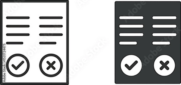 Fototapeta Minimalist Checklist Icon with Approval and Rejection Symbols in Outline and Solid Style