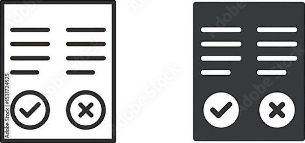 Fototapeta Minimalist Checklist Icon with Approval and Rejection Symbols in Outline and Solid Style