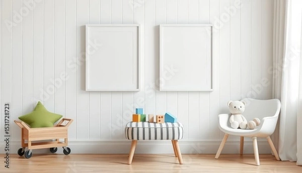 Fototapeta Interior of a child's room with two blank frames