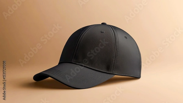 Fototapeta Black Baseball Cap Mockup with Soft Shadow