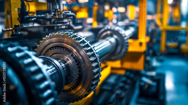 Fototapeta Dynamic machinery operation industrial facility closeup mechanical environment focused viewpoint