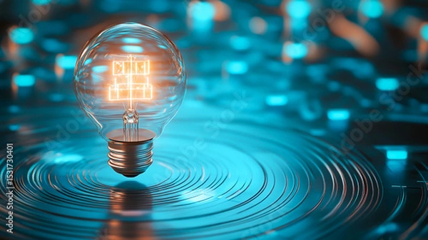 Fototapeta Light Bulb with Circuit on Target 3D