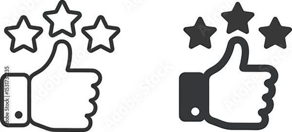 Fototapeta Thumbs Up with Star Rating Icon – Outline and Solid Style Vector Illustration