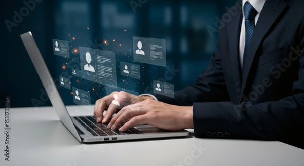 Fototapeta Professional Hands Typing Financial Report