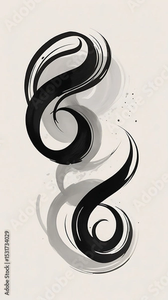 Fototapeta monochrome art, minimalist brushwork, black ink tones, off-white canvas, Zen inspiration, abstract expressionism, Japanese calligraphy style, subtle contrast, modern minimalism, artistic texture, spir