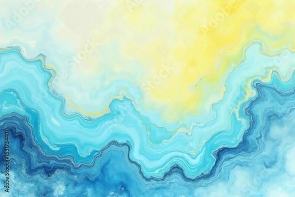Fototapeta abstract pastel weird Creative ebru background with abstract acrylic painted waves. Beautiful marbling texture. Blue and yellow colors