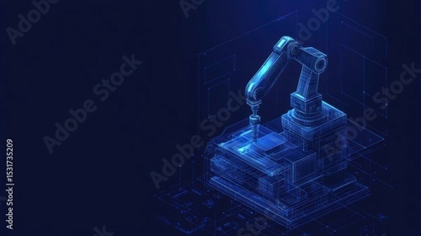 Obraz Isometric robotic arm performing automated task, futuristic technology concept.