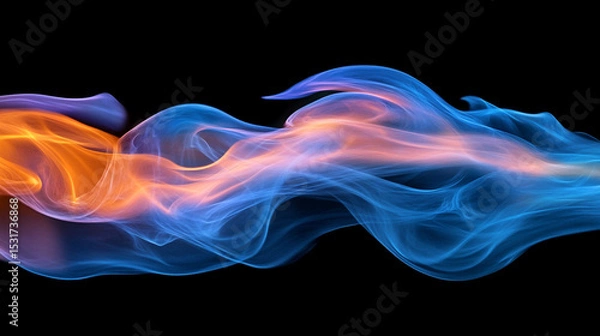 Fototapeta Abstract Blue and Orange Flame on Dark Background. Vivid abstract flame for digital art, design, and visual effects in multimedia projects.