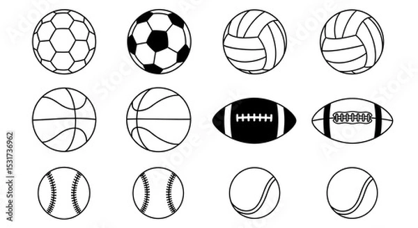 Fototapeta Collection of line art sports balls