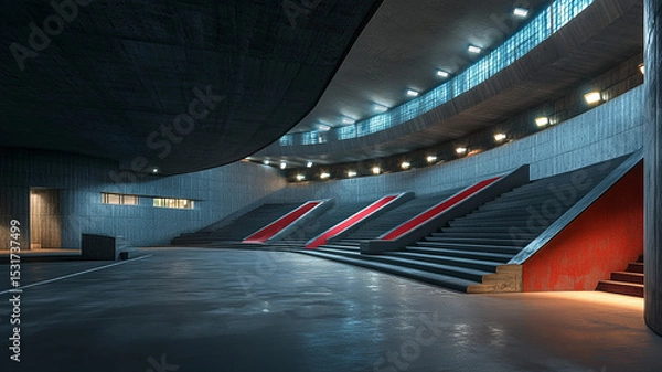 Fototapeta Modern Auditorium Interior. Spacious auditorium with tiered seating and modern design, ideal for events, performances, and conferences.