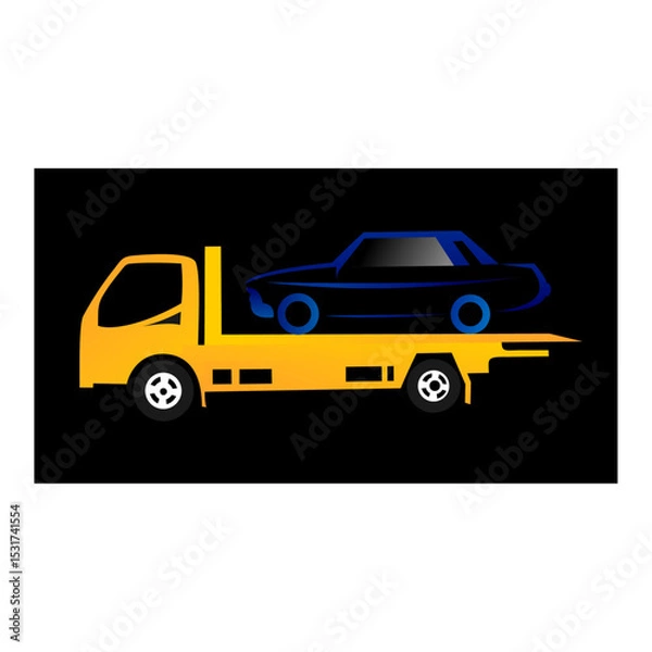 Fototapeta tow truck with full load with simple image and black background, vector illustration