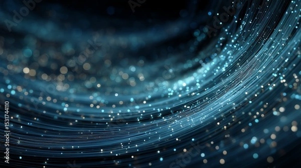 Obraz Dreamy Blue Background - Glowing Stars Swirl with Blue Fiber Optic Glass Strings Banner-Friendly