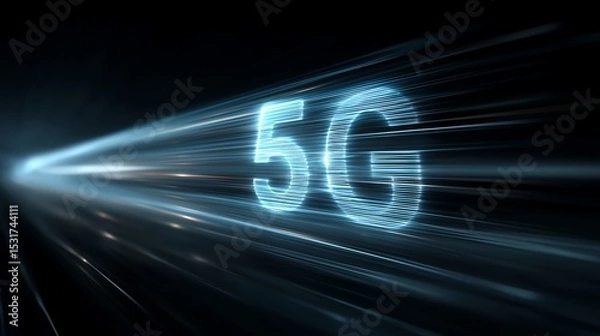 Obraz 5G High-Speed Internet Technology with Blue Abstract Futuristic Background for Digital Use
