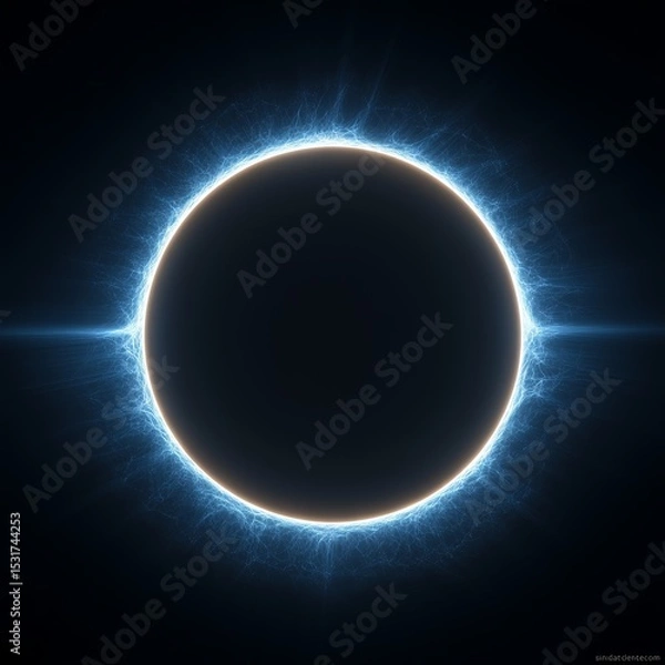 Obraz Minimal Neural Network Visualization with One Glowing Blue Ring, Isolated on Matte Black, Square Format