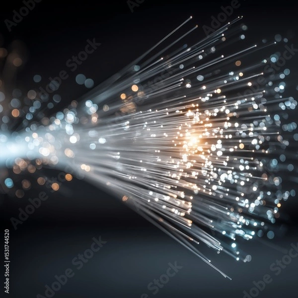 Obraz Close-Up Optical Fiber Connection - Glowing Data Transfer with Simple Tech Focus and Copy Space