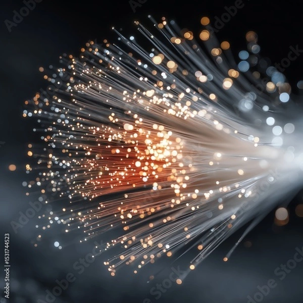 Obraz Close-Up Optical Fiber Connection - Glowing Data Transfer with Simple Tech Focus and Copy Space
