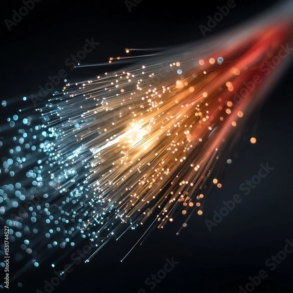 Obraz Close-Up Optical Fiber Connection - Glowing Data Transfer with Simple Tech Focus and Copy Space