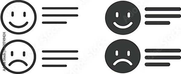 Fototapeta Vector Feedback Icons – Smiley and Sad Face with Text Lines, Outline and Solid Style