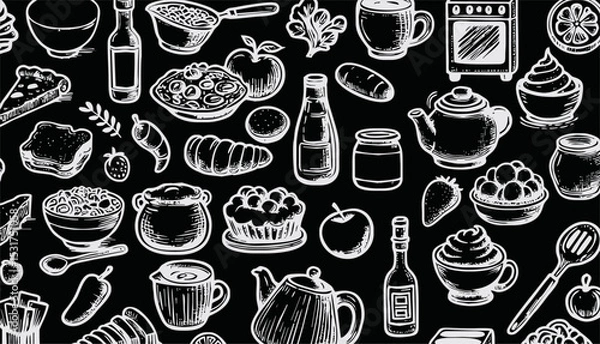 Fototapeta Foods doodles hand drawn sketchy vector symbols and objects