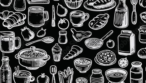 Fototapeta Foods doodles hand drawn sketchy vector symbols and objects