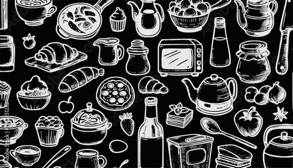 Fototapeta Foods doodles hand drawn sketchy vector symbols and objects