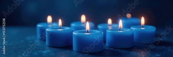Obraz Several blue candles burn softly, creating ambient light , turquoise, burning, relaxing