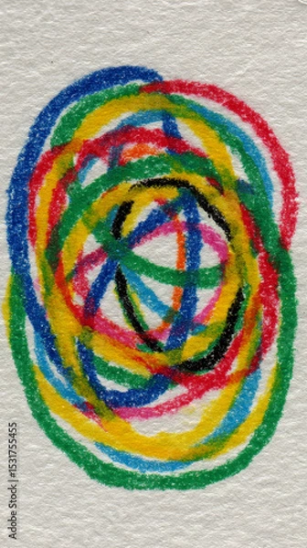 Obraz multi - layer circular lines drawn with colorful crayons.