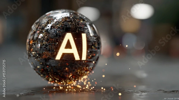 Obraz A glowing AI text in the center of a futuristic futuristic digital environment, ultra-realistic with 4K resolution and cinematic lighting.