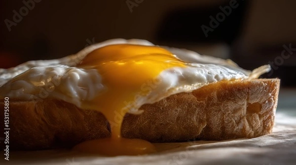 Obraz A breakfast tableau of golden-brown fried eggs nestled on a toastedbread.