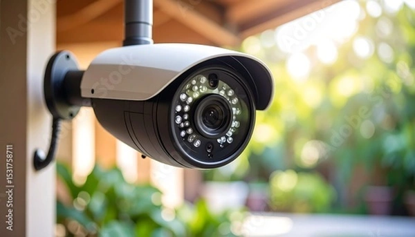 Fototapeta Modern Surveillance Camera with Infrared Lights with Home Security Concept.