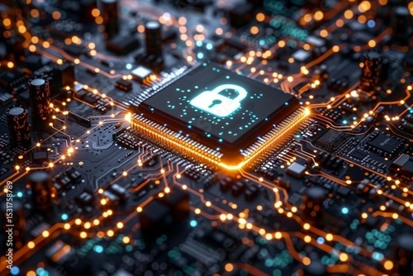 Fototapeta Cybersecurity Chip: Shielding Digital Circuitry with Advanced Encryption and Vigilant Protection