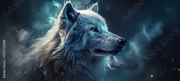 Obraz Galaxy Version of white wolf world , ai generative