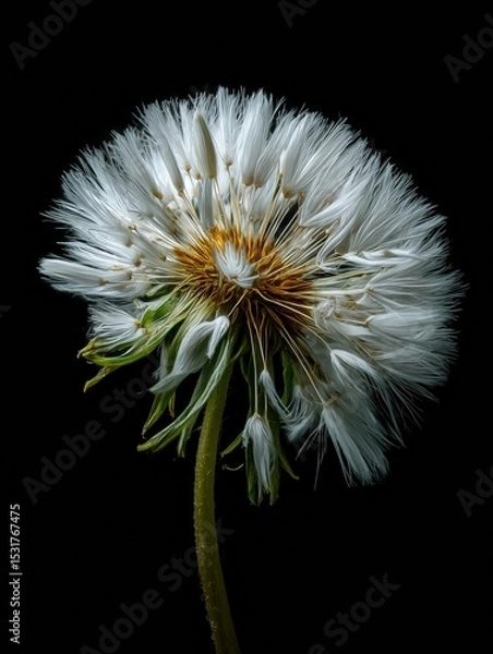 Obraz dandelion seed head, isolated on black background, generative ai