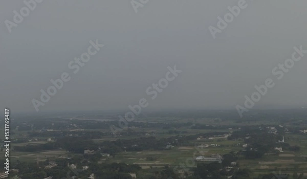 Obraz High angle view of city skyline, 3D illustration.