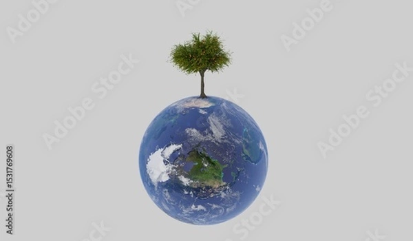 Obraz Tree grows on the globe, concept of natural resource conservation, love the world, 3D illustration
