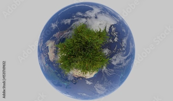 Obraz Tree grows on the globe, concept of natural resource conservation, love the world, 3D illustration