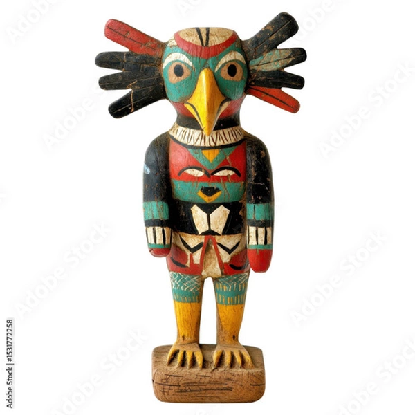 Fototapeta Colorful Vintage Wooden Figure of Bird with Intricate Patterns