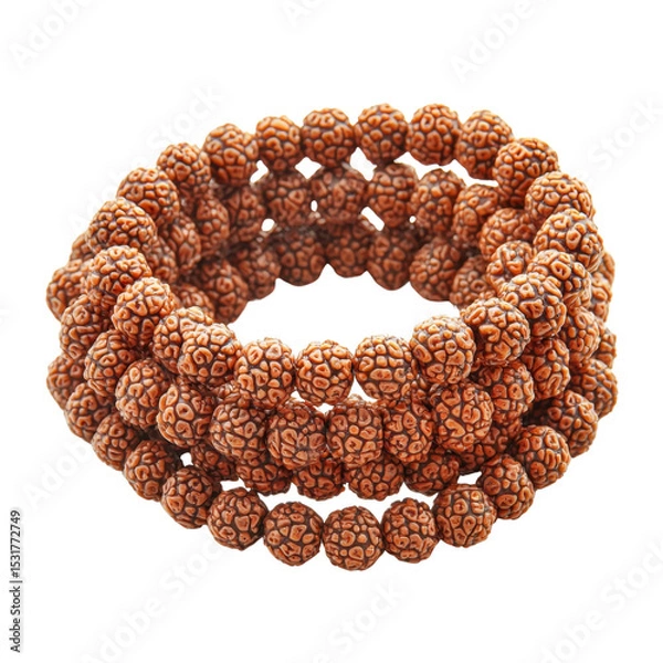 Fototapeta Brown wooden beads bracelet with intricate texture and design