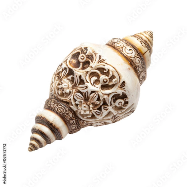 Fototapeta Intricate White Shell with Floral Carvings on a Dark Background
